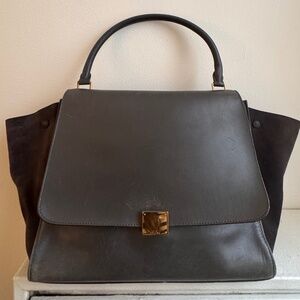 Celine Gray Smooth Calfskin Medium Trapeze
